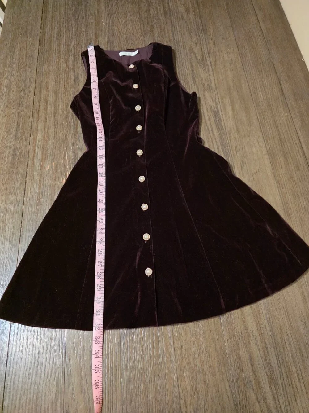 Lush Velvet Button Front Mini Dress Purple Small Gold Pearl Buttons Repaired